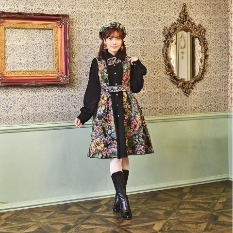 ゴブラン胸元リボンタイワンピース