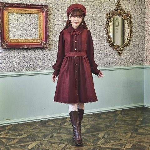 配色リボンタイワンピース