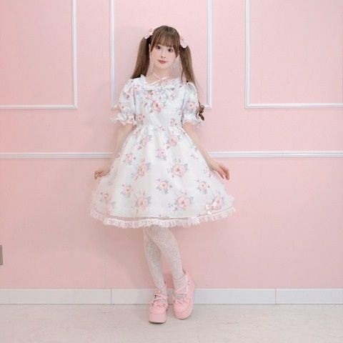 花柄チュール重ねワンピース